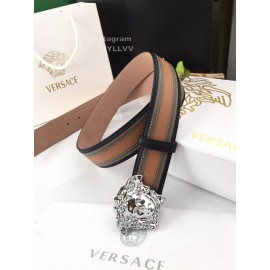 Versace Brown Calf Leather Silver Medusa Buckle 40mm Belt