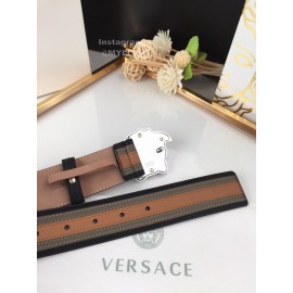 Versace Brown Calf Leather Silver Medusa Buckle 40mm Belt