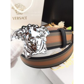 Versace Brown Calf Leather Silver Medusa Buckle 40mm Belt