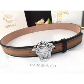 Versace Brown Calf Leather Silver Medusa Buckle 40mm Belt