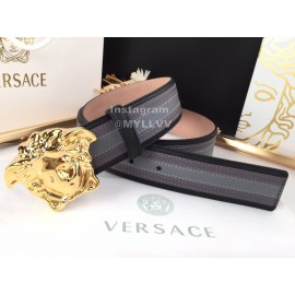 Versace Gray Calf Leather Gold Medusa Buckle 40mm Belt