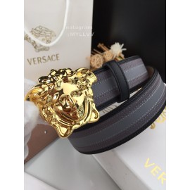 Versace Gray Calf Leather Gold Medusa Buckle 40mm Belt