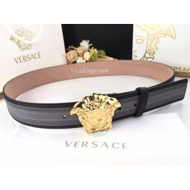 Versace Gray Calf Leather Gold Medusa Buckle 40mm Belt