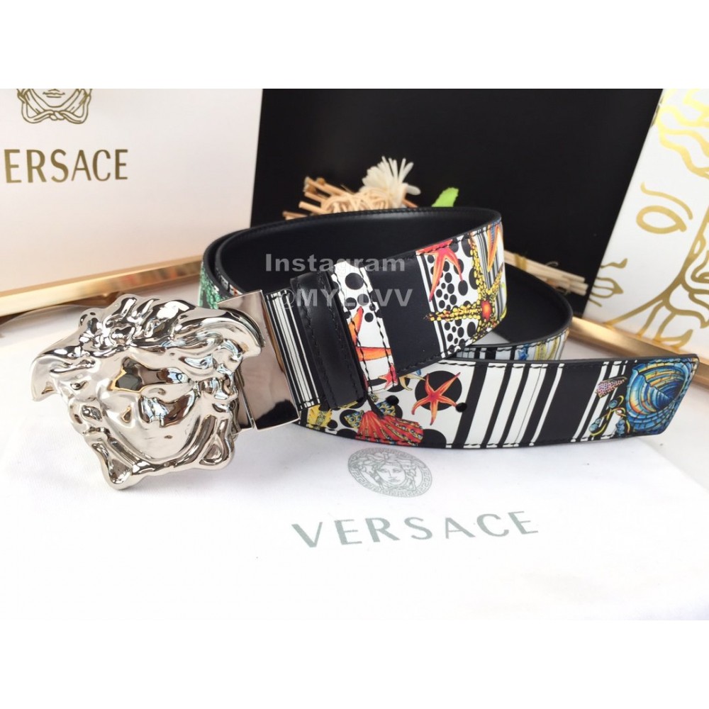 Versace Fashion Printed Calf Leather Silver Medusa Buckle 40mm Belt
