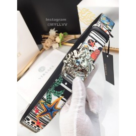 Versace Fashion Printed Calf Leather Silver Medusa Buckle 40mm Belt