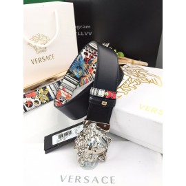 Versace Fashion Printed Calf Leather Silver Medusa Buckle 40mm Belt