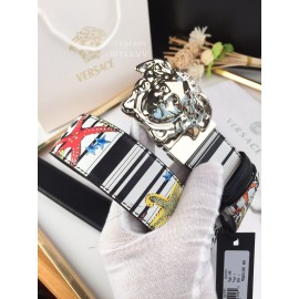 Versace Fashion Printed Calf Leather Silver Medusa Buckle 40mm Belt