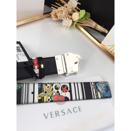Versace Fashion Printed Calf Leather Silver Medusa Buckle 40mm Belt