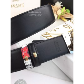 Versace Fashion Printed Calf Leather Silver Medusa Buckle 40mm Belt