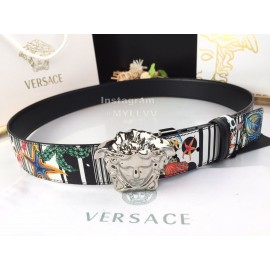 Versace Fashion Printed Calf Leather Silver Medusa Buckle 40mm Belt