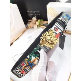 Versace Fashion Printed Calf Leather Gold Medusa Buckle 40mm Belt