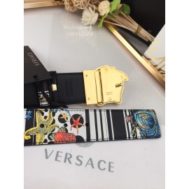 Versace Fashion Printed Calf Leather Gold Medusa Buckle 40mm Belt