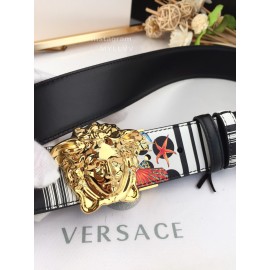 Versace Fashion Printed Calf Leather Gold Medusa Buckle 40mm Belt
