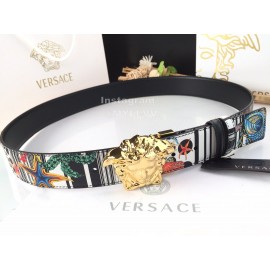 Versace Fashion Printed Calf Leather Gold Medusa Buckle 40mm Belt