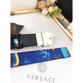 Versace Fashion Printed Calf Leather Silver Medusa Buckle 40mm Belt Blue