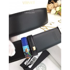 Versace Fashion Printed Calf Leather Silver Medusa Buckle 40mm Belt Blue