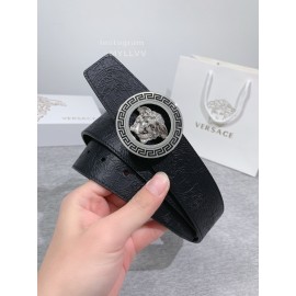 Versace Embossed Calf Leather Round Silver Medusa Buckle 40mm Belt 