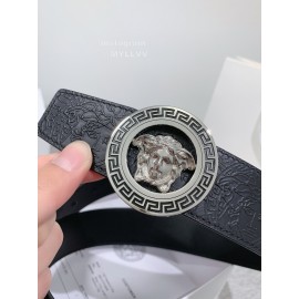 Versace Embossed Calf Leather Round Silver Medusa Buckle 40mm Belt 