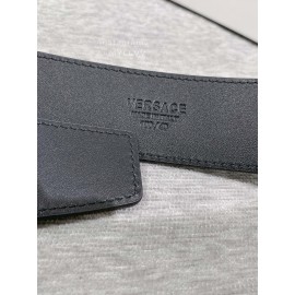 Versace Embossed Calf Leather Round Silver Medusa Buckle 40mm Belt 