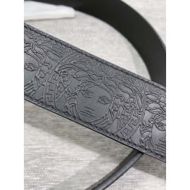 Versace Embossed Calf Leather Round Silver Medusa Buckle 40mm Belt 