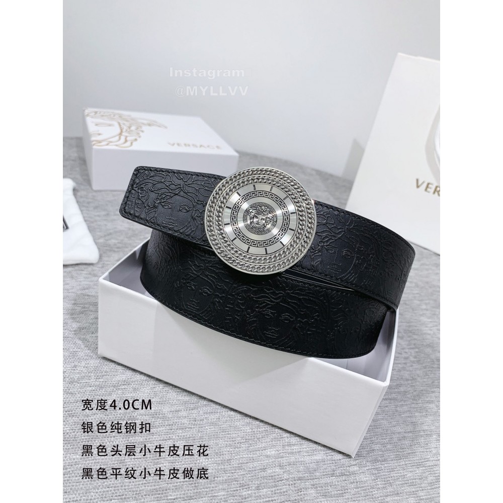 Versace Embossed Calf Leather Round Buckle 40mm Belt 