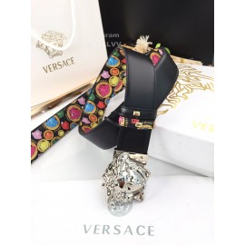 Versace New Printed Calf Leather Silver Medusa Buckle 40mm Belt