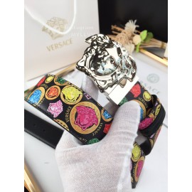Versace New Printed Calf Leather Silver Medusa Buckle 40mm Belt