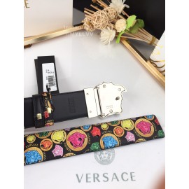 Versace New Printed Calf Leather Silver Medusa Buckle 40mm Belt