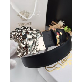 Versace New Printed Calf Leather Silver Medusa Buckle 40mm Belt