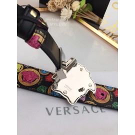 Versace New Printed Calf Leather Silver Medusa Buckle 40mm Belt
