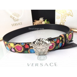 Versace New Printed Calf Leather Silver Medusa Buckle 40mm Belt