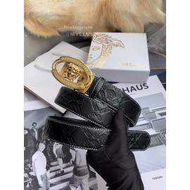 Versace Embossed Calf Leather Automatic Steel Gold Buckle 35mm Belt For Men