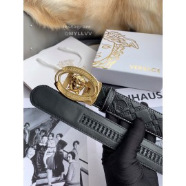 Versace Embossed Calf Leather Automatic Steel Gold Buckle 35mm Belt For Men