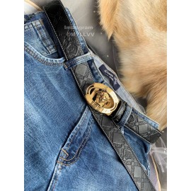 Versace Embossed Calf Leather Automatic Steel Gold Buckle 35mm Belt For Men