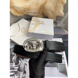 Versace Embossed Calf Leather Automatic Steel Silver Buckle 35mm Belt For Men