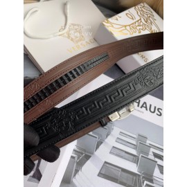Versace Embossed Calf Leather Automatic Steel Silver Buckle 35mm Belt For Men