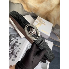 Versace Embossed Calf Leather Automatic Steel Silver Buckle 35mm Belt For Men