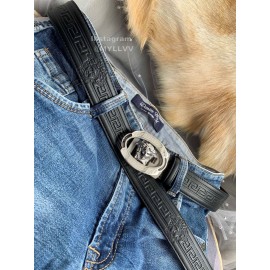 Versace Embossed Calf Leather Automatic Steel Silver Buckle 35mm Belt For Men