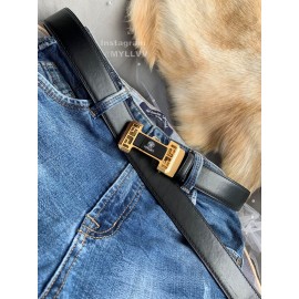 Versace Calf Leather Automatic Steel Gold Buckle 35mm Belt For Men