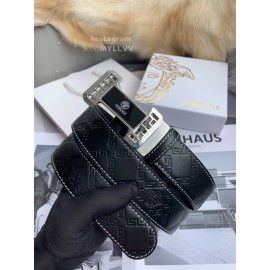Versace Calf Leather Automatic Steel Silver Buckle 35mm Belt For Men