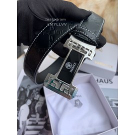 Versace Calf Leather Automatic Steel Silver Buckle 35mm Belt For Men