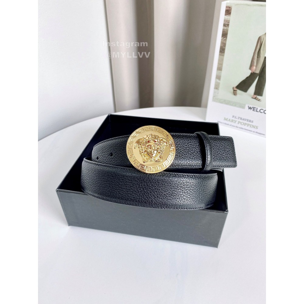 Versace Calf Leather Round Electroplated Gold Medusa Buckle 38mm Belt