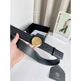 Versace Calf Leather Round Electroplated Gold Medusa Buckle 38mm Belt