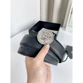 Versace Calf Leather Round Electroplated Silver Medusa Buckle 38mm Belt