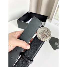 Versace Calf Leather Round Electroplated Silver Medusa Buckle 38mm Belt