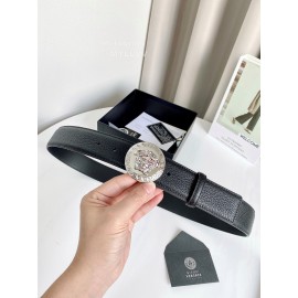 Versace Calf Leather Round Electroplated Silver Medusa Buckle 38mm Belt