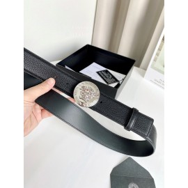 Versace Calf Leather Round Electroplated Silver Medusa Buckle 38mm Belt