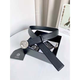 Versace Calf Leather Round Electroplated Silver Medusa Buckle 38mm Belt