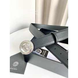 Versace Calf Leather Round Electroplated Silver Medusa Buckle 38mm Belt