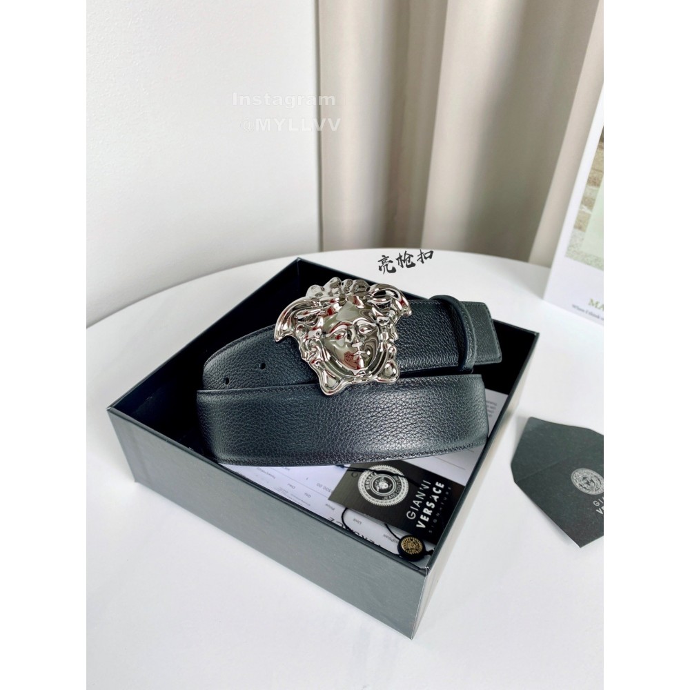 Versace Electroplated Gun Color Medusa Buckle 38mm Calf Leather Belt